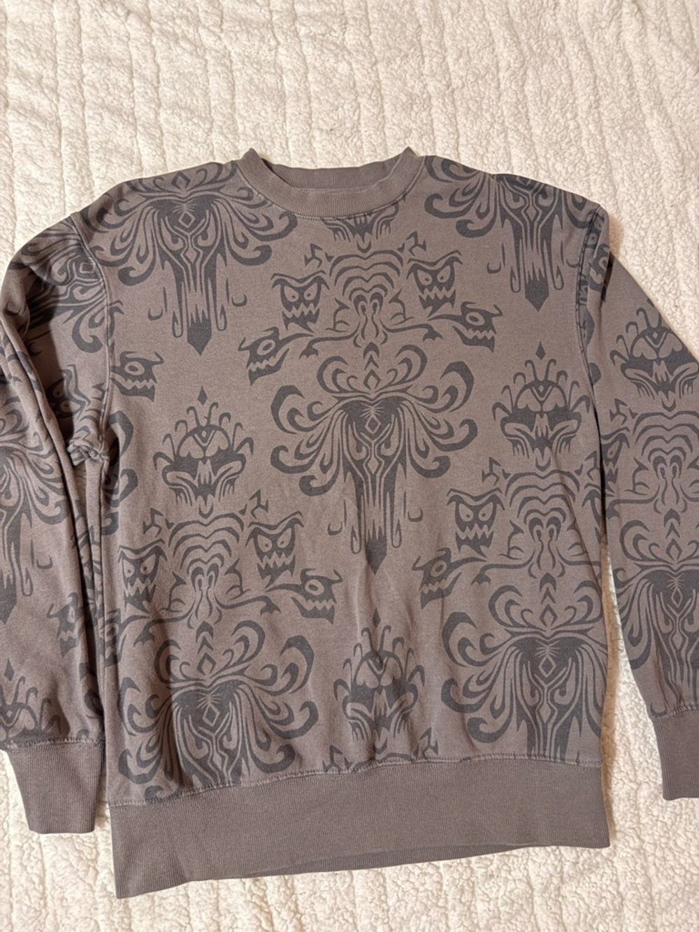 Disney Haunted Mansion Crewneck Sweater with Dark Gray Graphic Pattern